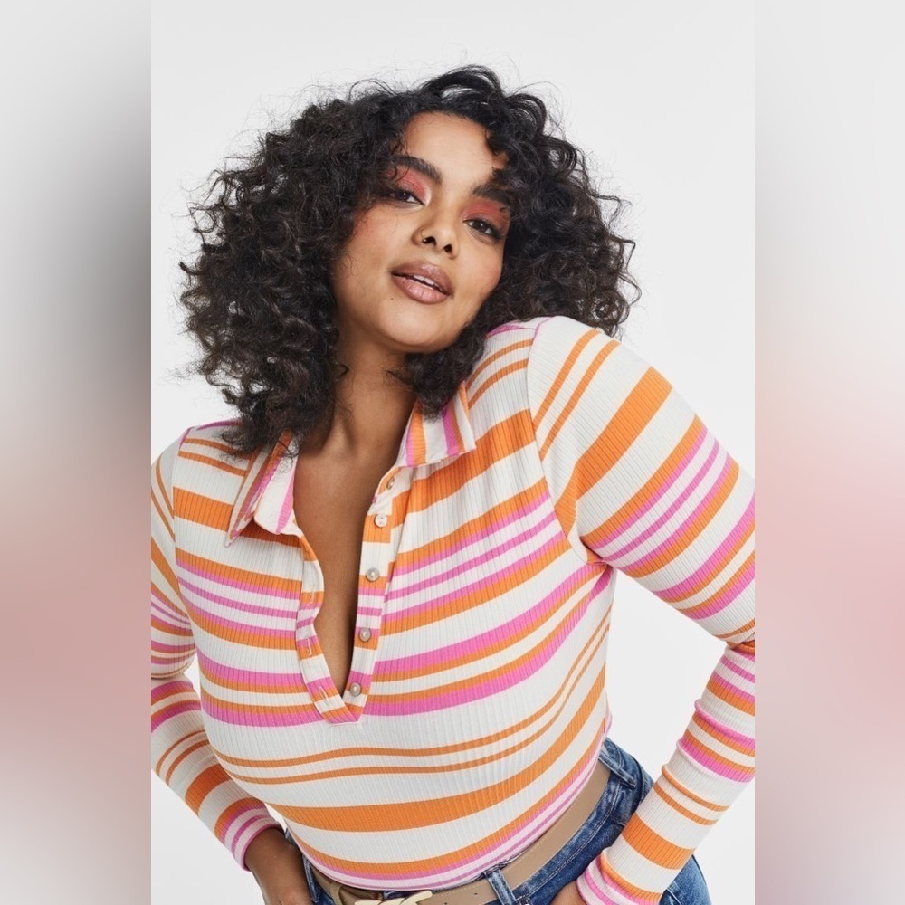 H&M Pink Striped Ribbed Jersey bodysuit NWT size Small